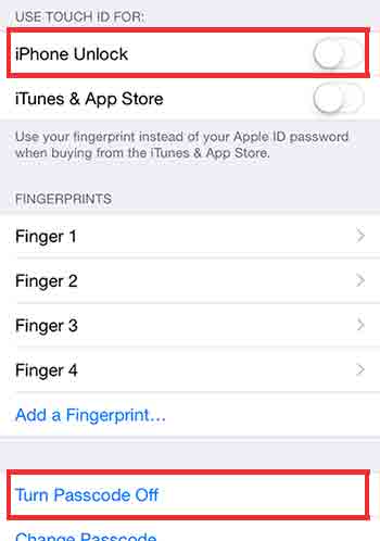 how to disable passcode or password on iphone 6