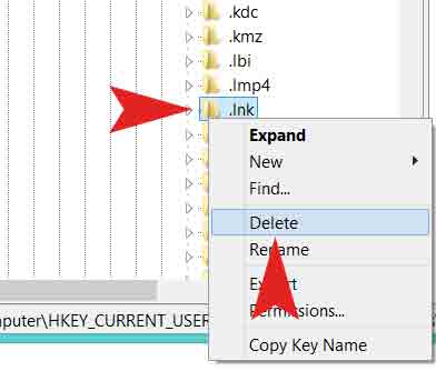 Remove .lnk Shortcut registry windows 7