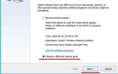 Restoring from previous dates in Windows 8