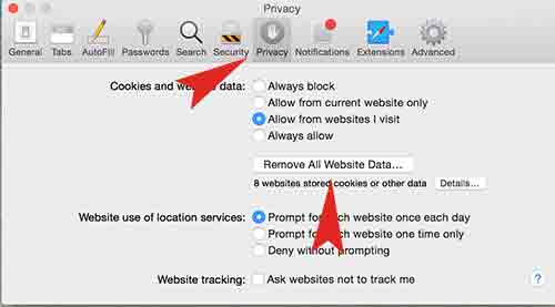deleting history & cache from Safari Browser on Macbook pro retina