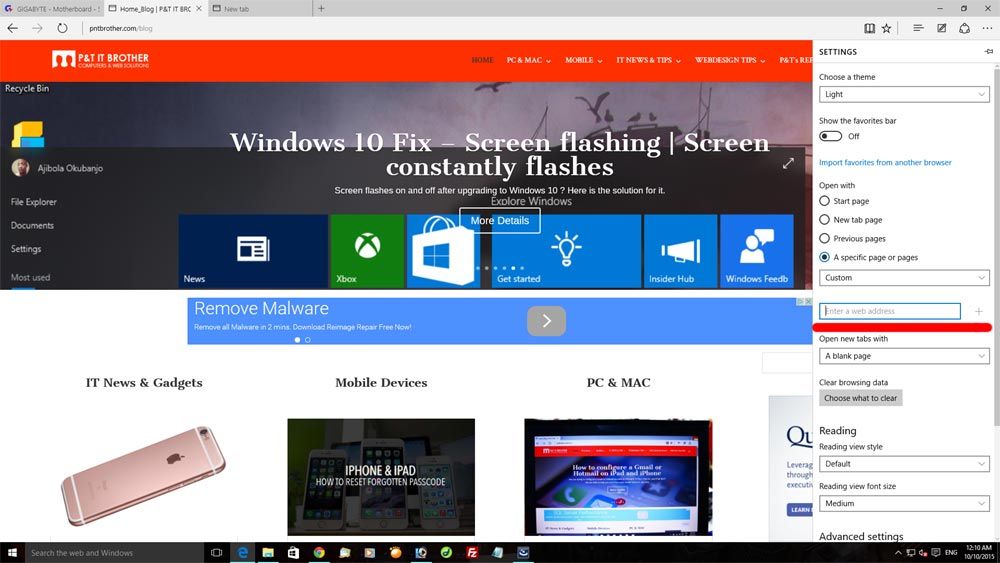 setting microsoft edge home page