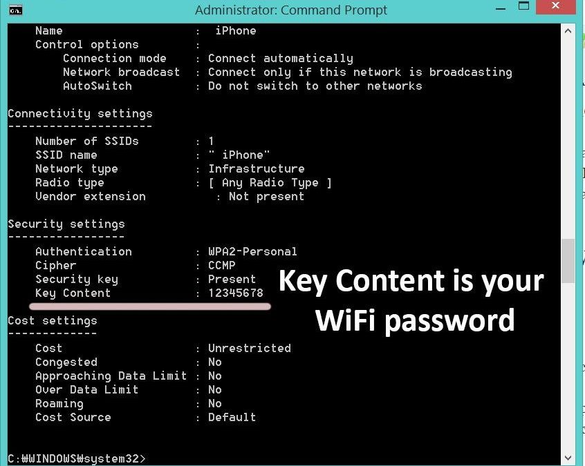 How to see my wifi password windows 10 cmd