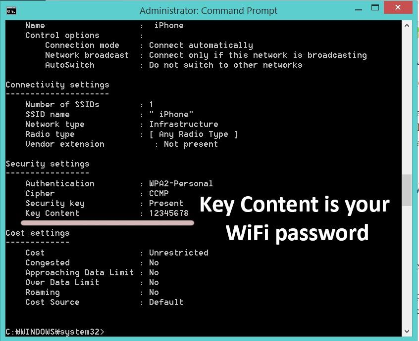 Windows 10 see wifi password command line