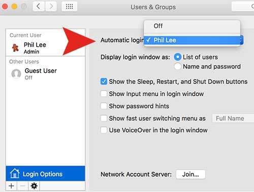 Enabling automatic login in Mac OS X El Capitan