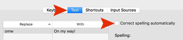 iOS & Mac OS X - disabling automatic spelling correction