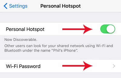 how to use personal hotspot on iPhone 7