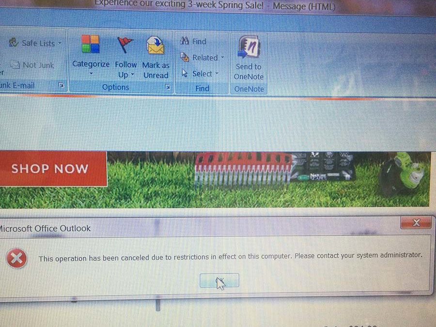Fix: Outlook “This operation has been cancelled due to restrictions in effect on this computer”